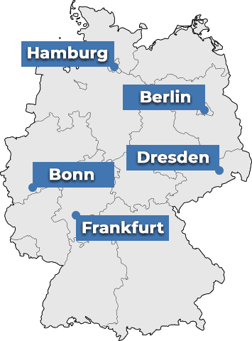 Karte mit Kanzleistandorten der Dr. Brauer Rechtsanwälte