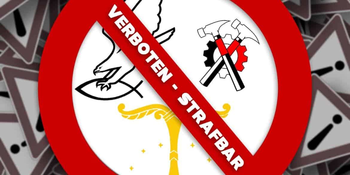 „Adler greift Fisch“, Irminsul & gekreuzte Hämmer verboten